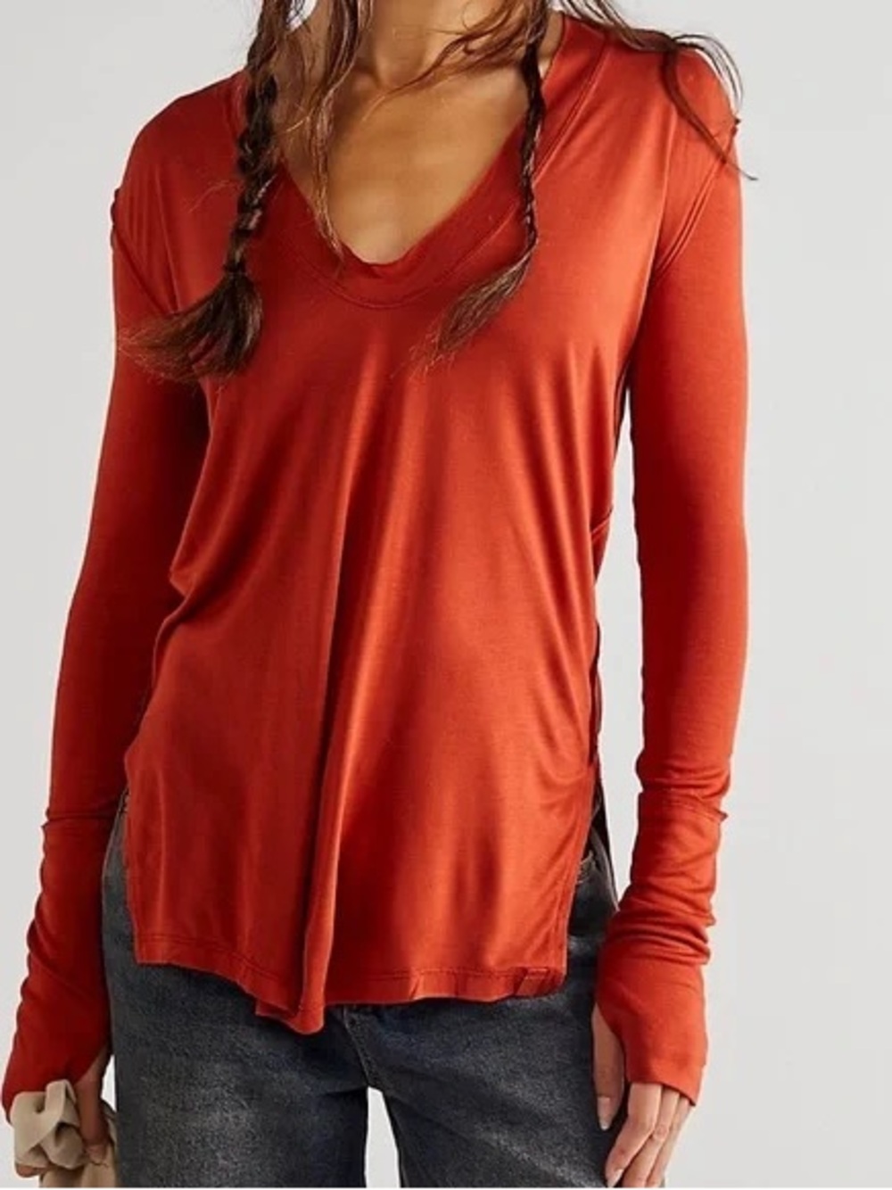 Free People We The Free Fresh and Clean Long Sleeve in Spiced Brandy Red